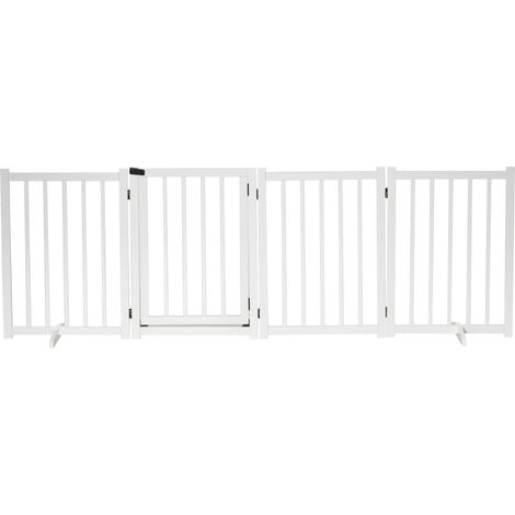 Barrière de sécurité pliable pour chien avec porte et verrou de sécurité pour couloirs et portes 237,5 x 36 x 80 cm Blanc (1/5)