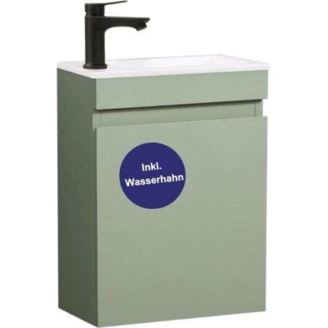 Kometmöbel Gäste-WC Waschtisch Set 40 cm Vormontiert Klein Waschbecken mit Unterschrank (Grün 40cm, Mit Wasserhahn Schwarz) (1/5)