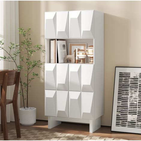 Vitrine (60.5 x 34 x 135.5 cm), mit offenem Präsentationsfach, verstellbarem Boden, Spanplatte, Weiß (1/5)
