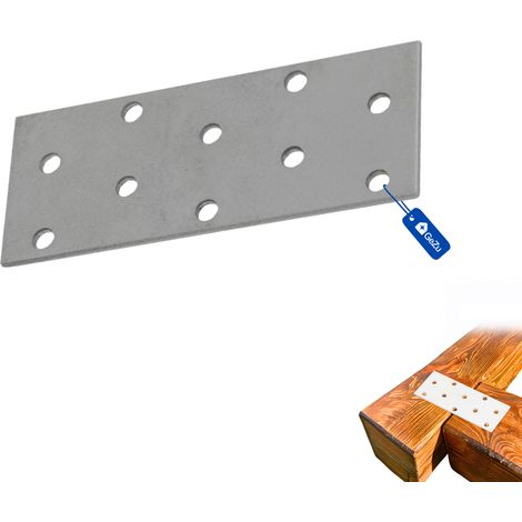 Lot de 4 Plaque perforée d’assemblage plates 100 x 40 mm – galvanisé – Fixation métal perforée – Connecteurs plats robustes pour charpente et poutres bois – GeZu Impex (1/5)