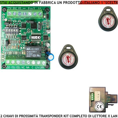 Trasponder Chiave di Prossimità 2 Chiavi TAG Lettore Modulo LAN Universale 501 RJ45 Alimentazione 12/24 Vac Relè Contatto C.NC.NA 2 A a 24 V Funzione Impulsiva o Stabile Segnale di Stato 4 Led GRVB (1/4)