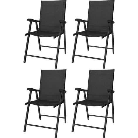 Lot de 4 Chaises de Jardin Pliantes Structure Acier Robuste sans Montage Dossier Haut Ergonomique 58x62x97cm Noir (1/5)