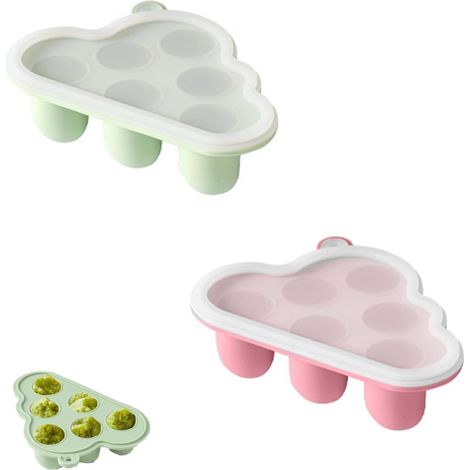 Lot de 2 Bacs de Congélation Purée Bébé en Silicone avec Couvercle - 6 Portions Moules Aliments pour Diversification Alimentaire, Vert et Rose (1/5)