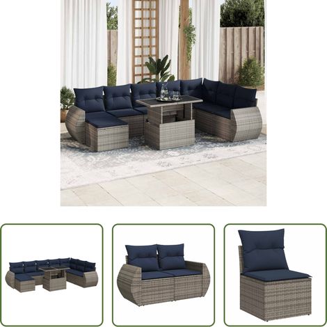 vidaXL Canapé en résine - Ensemble de canapés de jardin 9 pcs et coussins rotin acacia (1/5)