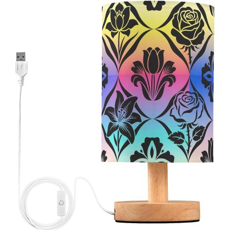Lampe de table nuit violette avec silhouette fleur noire pour (1/5)