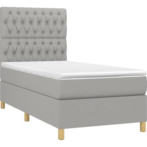 Struttura letto LED con testiera boxspring materasso 90x190 cm tessuto grigio chiaro TDL0209488