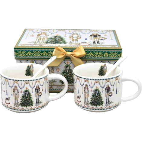2er-Set Weihnachtstassen mit Löffeln – Nussknacker-Porzellan (1/5)