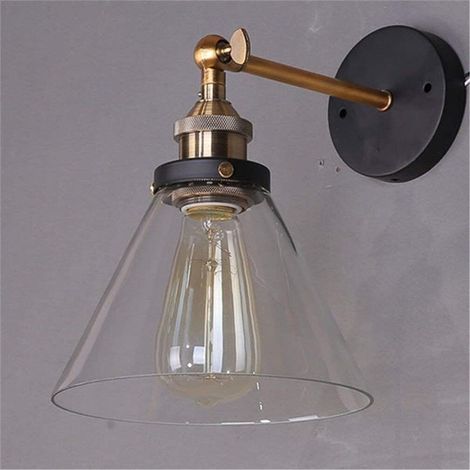 Applique murale vintage industrielle en verre – Douille E27 – Hauteur 23 cm – Pour éclairage rétro dans cuisine, salon, chambre (1/4)