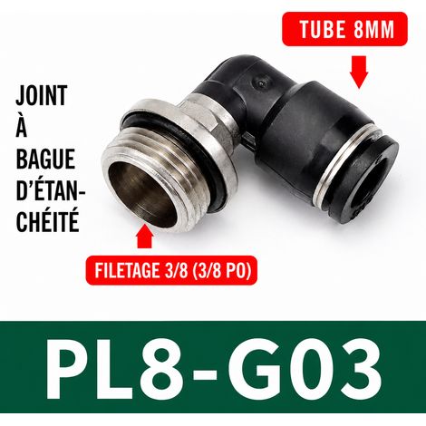Raccord pneumatique coudé PL8-G03 noir tube 8 mm filetage G 3/8 pl8-g03 noir 8mm 3 20 g – Livraison gratuite