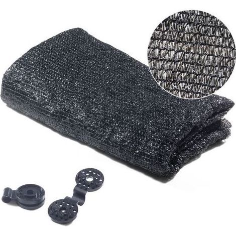 Tissu d'ombrage noir 50%, filet d'ombrage, filet d'ombrage de potager, filet d'ombrage de jardin rectangulaire, balcon, coupe-vent, 2M de large et 6M de long avec 16 clips (1/4)