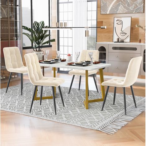 Mesa comedor rectangular con 4 sillas tapizadas beige OKMYHOME (1/4)