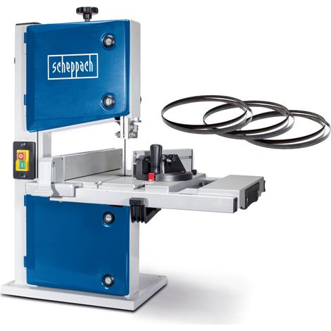 Scheppach Scie à ruban HBS30 – 350 W – Vitesse de coupe constante 900 m/min – Table inclinable jusqu’à 45° - Table de travail extensible – Raccord d’aspiration – 3 lames incluses (1/5)