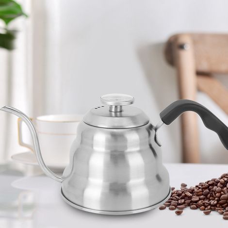Cafetière/théière à col étroit en acier inoxydable avec poignée et thermomètre intégré (1,2 L) (1/5)