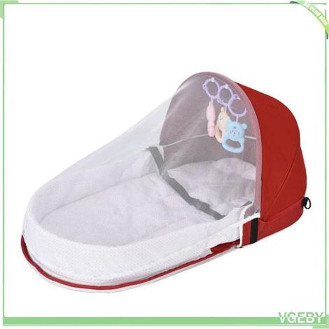 VGEBY Lit de voyage pour bébé avec moustiquaire et auvent - Sac à langer Lit bébé portable Lit bébé pliable Vin rouge (1/5)