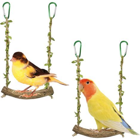 2-teilige Sitzstange, Holzschaukel, 20 cm Seil, für Vogelkäfige, kleine und mittelgroße Vögel (1/5)