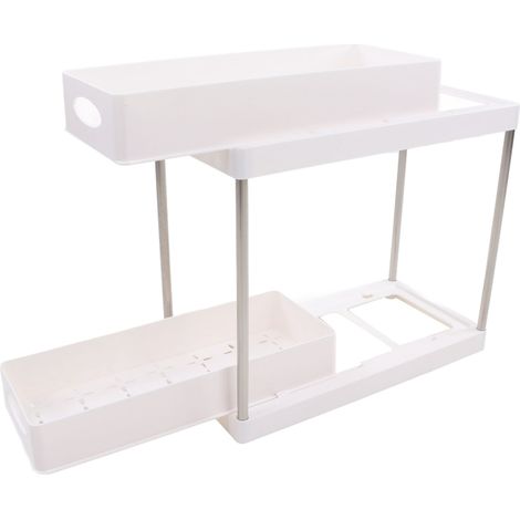 Doppellagiges Aufbewahrungsregal-Set mit Ausziehmechanismus für den Schreibtisch, Kosmetik-Organizer, Küchen- und Badezimmer-Organizer, Weiß (1/5)