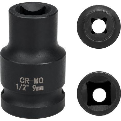 douille 9mm 1/2" 4 pans, douille a choc 1/2 9mm Acier Chrome-Molybdène CR-MO(Black) (1/5)