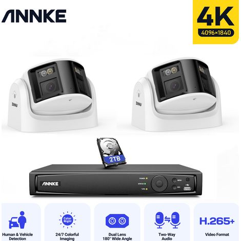 ANNKE 2pcs 8MP Kit de cámara de seguridad panorámica 180° lente dual audio bidireccional, sistema de vigilancia de seguridad,2TB HDD (1/5)