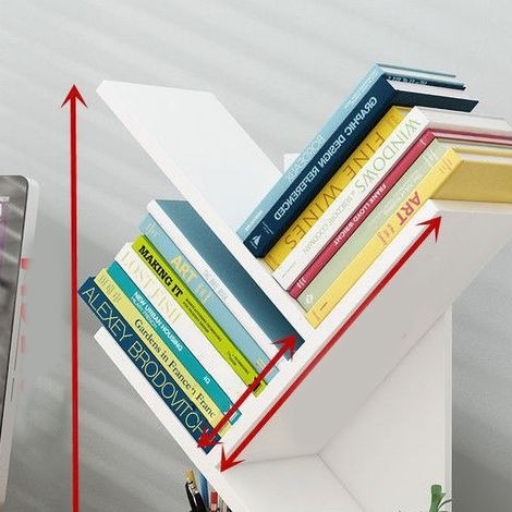 Bibliothèque Arborescente en Bois Massif 3 Étages - Organiseur de Livres Économiseur d'Espaces pour Bureau Maison École Blanc (1/4)