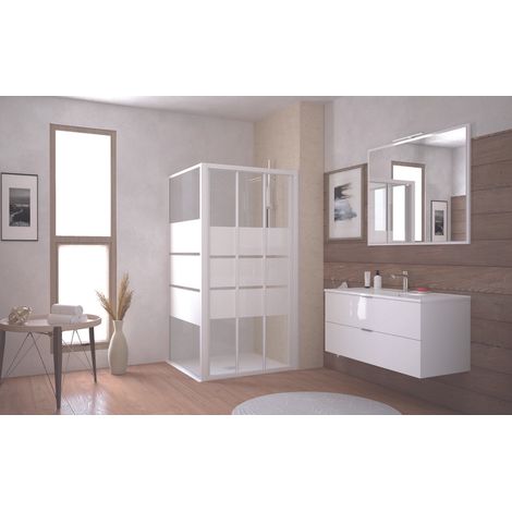 ONDEE - Mamparas de baño MISSI, Mamparas de baño corredera 3 p. - Vidrio templado - Acabados en blanco - 100x185cm (1/5)