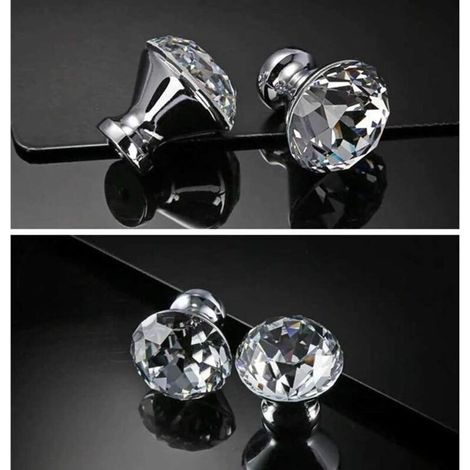 [NIEMALS VERWENDET] Stück 30 mm Schranktürgriff, klarer Kristallglas-Zuggriff, Schubladengriff mit Schraubgriff (Silber)