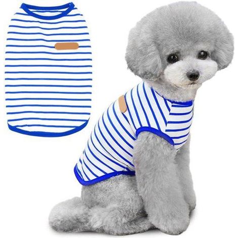 Camiseta de rayas para perro，camiseta de verano para perro，ropa suave de algodón para cachorro，chaleco para mascota，ropa (azul (1/2)
