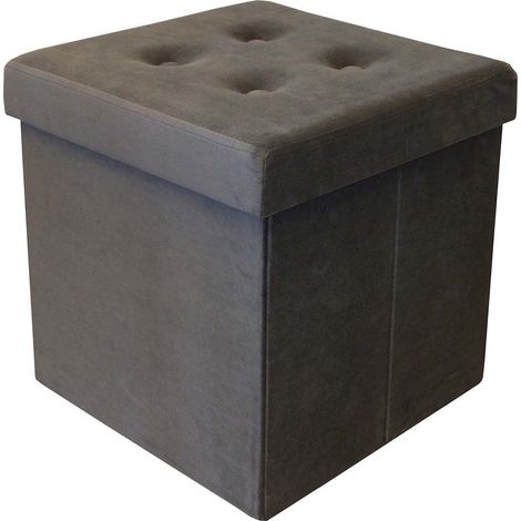 Pouf coffre carré en velours synthétique capitonné Gris anthracite (1/3)