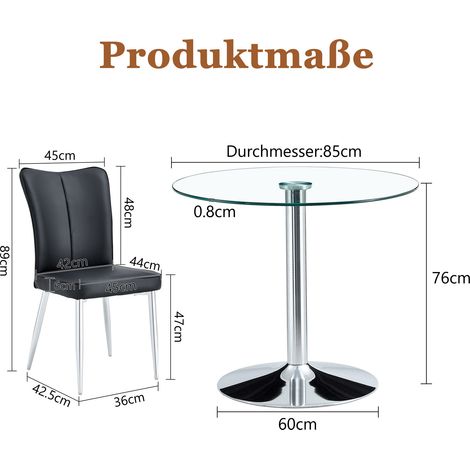 Conjunto de mesa de comedor redonda de vidrio de 85 cm con 4 sillas negras PU (1/5)