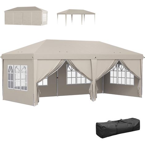 Tonnelle de jardin exterieur 6x3m tonnelle pliante avec Parois Anti UV Hauteur Réglable avec Sac de Transport beige (1/5)