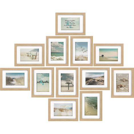 bomoe Set di 12 Cornici per Foto Ocean - Cornici Foto Collage - Collage portafoto - cornici in Legno - portafoto e portaimmagini 12x 13x18cm	Rovere (1/5)