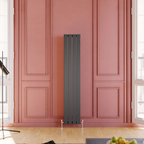 ELEGANT Anthracite Steel Radiator 1600x304mm Vertical Flat Panel + Chrome Thermostatic Radiator Valves (1/5)