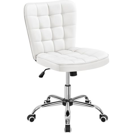 Yaheetech Sedia Ufficio Senza Braccioli Ergonomica in Ecopelle Imbottita da Scrivania a Rotelle Girevole Altezza Regolabile Fonzione Dondolo Bianca