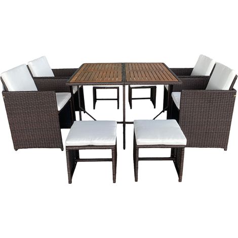 Set da giardino componibile da 8 posti in resina intrecciata marrone con cuscini beige + fodera TOLEDO