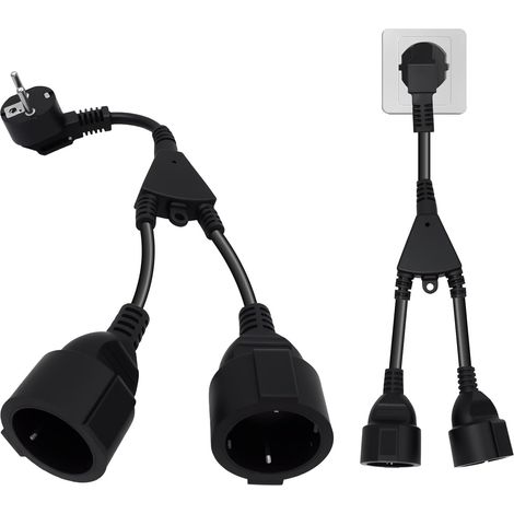Rallonge courte avec double prise Schuko 250 V 16 A, adaptateur double prise avec sécurité, mini rallonge électrique 2 en 1 IP20, câble résistant 1,5 mm² pour maison, bureau
