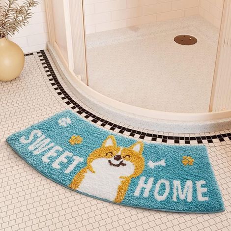 Tapis de Bain Quart de Rond 42x100 cm, Antidérapant et Absorbant, Doux et Confortable avec Bordure à Volants, Lavable pour Coin de Douche (1/5)