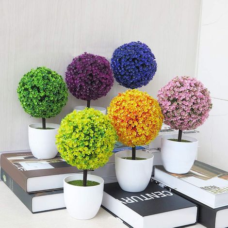 Boule décorative artificielle en pot, plante factice topiaire, bonsaï imitation, décoration intérieure maison. (1/5)