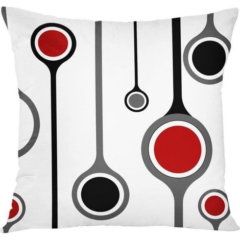 Housse de coussin - - Lot de 4 - 45x45 cm - Rouge, Noir, Blanc, Gris - Design moderne abstrait (1/4)