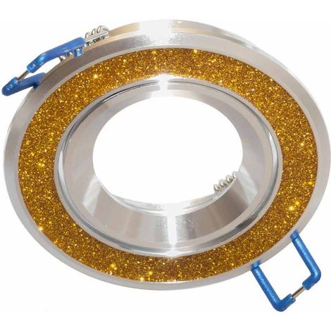 Incasso porta faretto orientabile in acciaio supporto tondo per faretti decorato con brillantini glitter oro (1/5)