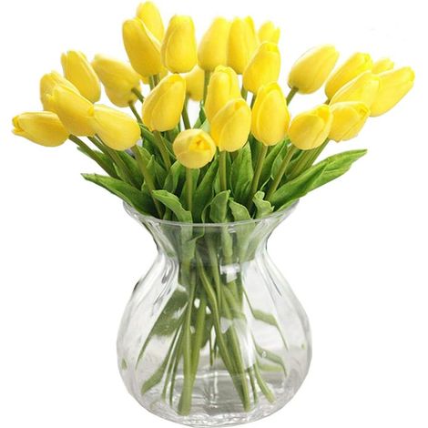 Bouquet di 12 tulipani artificiali bianchi e gialli, dall'aspetto realistico, per casa, matrimonio, festa