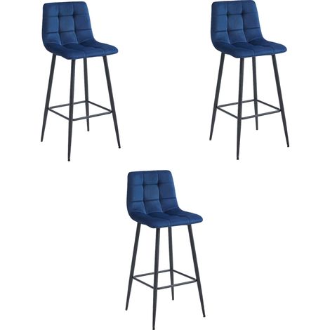 Valora Tabouret TEOTO Velours Bleu Marine Pieds Noirs x3 (1/5)