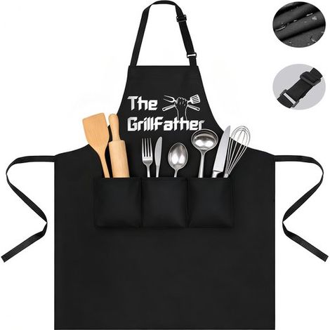 Grillschürze für Herren Küchenschürze für Herren Kochschürze mit 3 Taschen Verstellbare Kochschürze Wasserdichte Schutzhülle Tolles Geschenk für