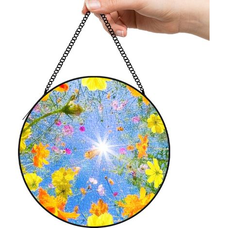 30 cmAttrape-soleil vitrail fleurs oiseaux abeille suspendu, décoration maison jardin, cadeau Noël femme (1/5)