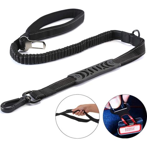 Laisse robuste pour chiens de grande taille jusqu'à 40 kg, réfléchissante, avec amortisseur de choc, boucle pour ceinture de sécurité auto et 2 poignées rembourrées pour une meilleure maîtrise. (1/5)