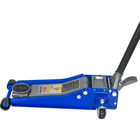 Gato hidráulico de coche 3 toneladas de perfil bajo con doble bomba y pedal, azul plata (1/5)