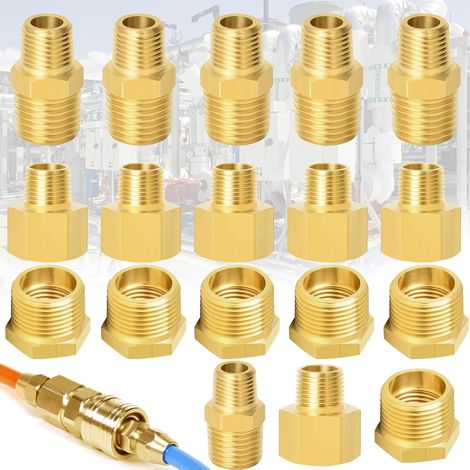 18 Pièces 1/8" à 1/4" Femelle & Mâle BSP Filetage Laiton Hexagonal Mamelon (1/5)