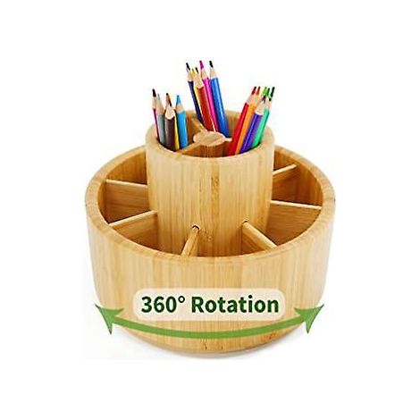 porte-crayons Rotatif En Bambou, Organisateurs De Fournitures D'art De Bureau, Bote De Rangement En Bois Pour Stylos De Bureau, Porte-crayons De C (1/5)