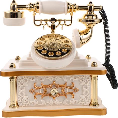 Modèle de Téléphone Fixe de Bureau Vintage à Cadran Rotatif en Abs Blanc, Boîte à Musique Rétro Mélodique, Décoration Intérieure pour Salon et Bureau, Figurine Ornementeuse (1/5)