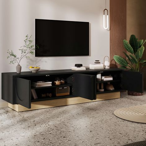 REDOM Mueble TV 175x40x41.5 cm 4 puertas, apertura push to open, gestión de cables, MDF negro (1/5)