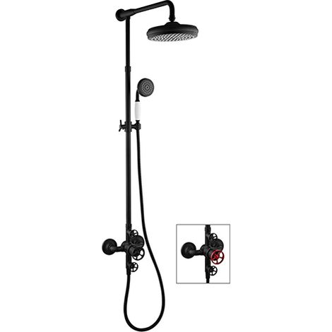 Edouard Rousseau - Colonne de Douche Thermostatique INDUSTRIEL – Tête 200 mm Orientable – Douchette 1 Jet – Cartouche Céramique Sécurité 38°C – Noir (1/2)