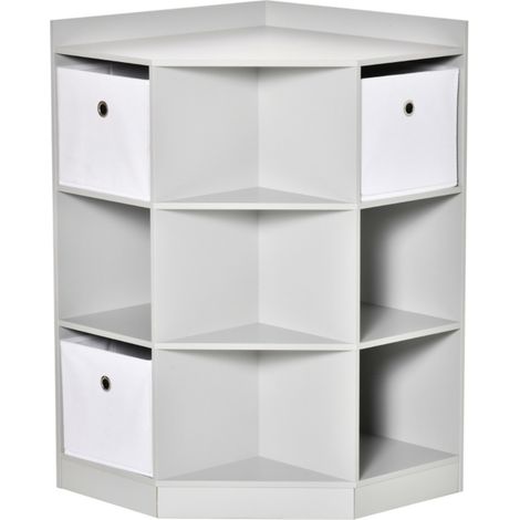 Bibliothèque, étagère d'angle enfant avec 3 bacs de rangement - Organisateur de jouets pour 3-12 ans - Dimensions 57.4x57.4x94cm - Structure robuste couleur grise - Idéale pour chambre et salle de jeu (1/5)